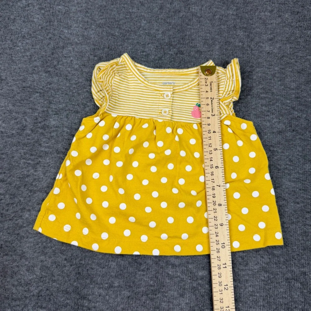 Carter's Top Baby Girl 9M Yellow Polka Dot Striped Flutter Sleeve‎ Pear Accent